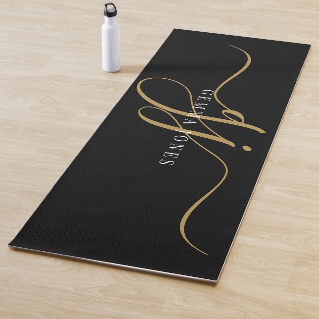 Esterilla De Yoga Moda Monograma Guión dorado Iniciales Negro (In situ)