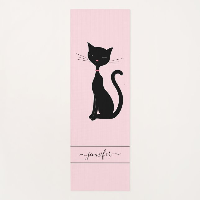 Esterilla De Yoga Moda Nombre personalizado del gato negro rosa (Anverso)
