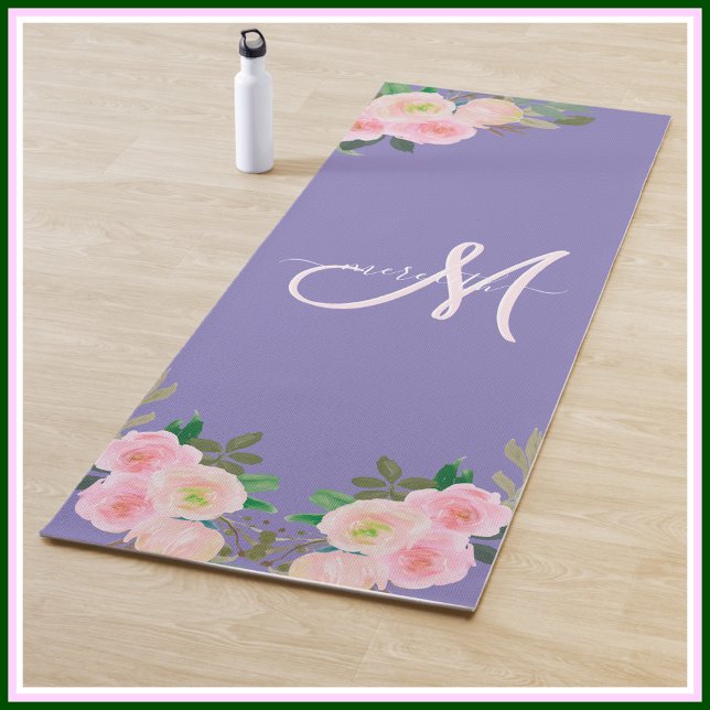Esterilla De Yoga Moda Personalizado morado floral Monograma Nombre (Subido por el creador)
