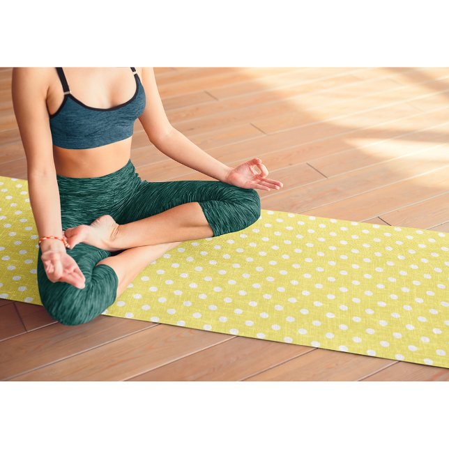 Esterilla De Yoga Moda retro amarilla Ejercicio de monograma Polka D (Yellow Retro Chic Polka Dots Monogram Exercise Yoga Mat)