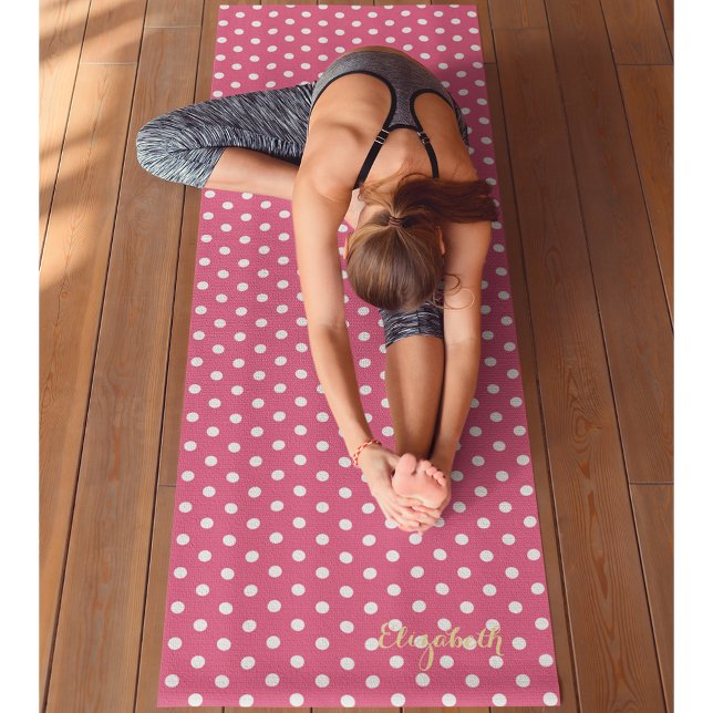 Esterilla De Yoga Moda retro Ejercicio monograma de puntos de polka  (Retro Chic Pink White Polka Dots Monogram Exercise Yoga Mat)