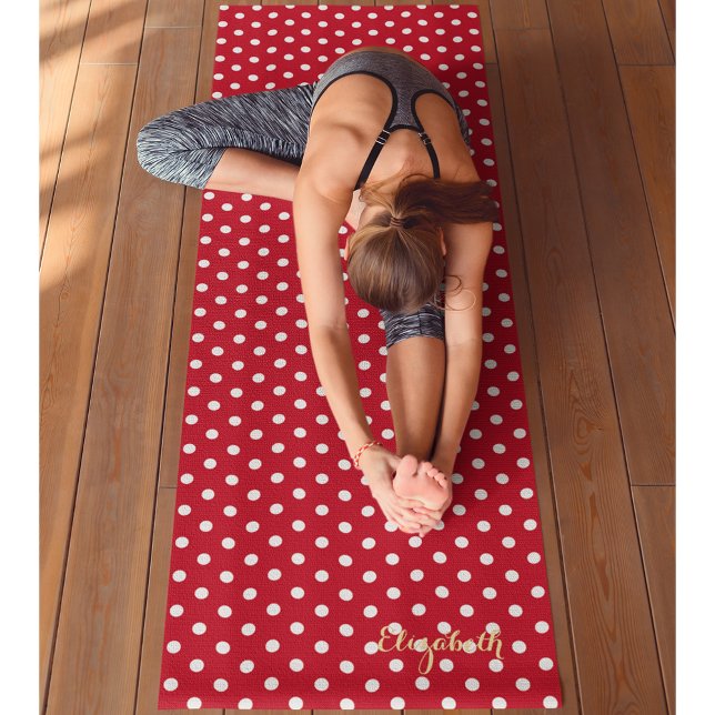 Esterilla De Yoga Moda retro roja Polka Dots Ejercicio Monograma (Red White Retro Chic Polka Dots Monogram Exercise Yoga Mat)