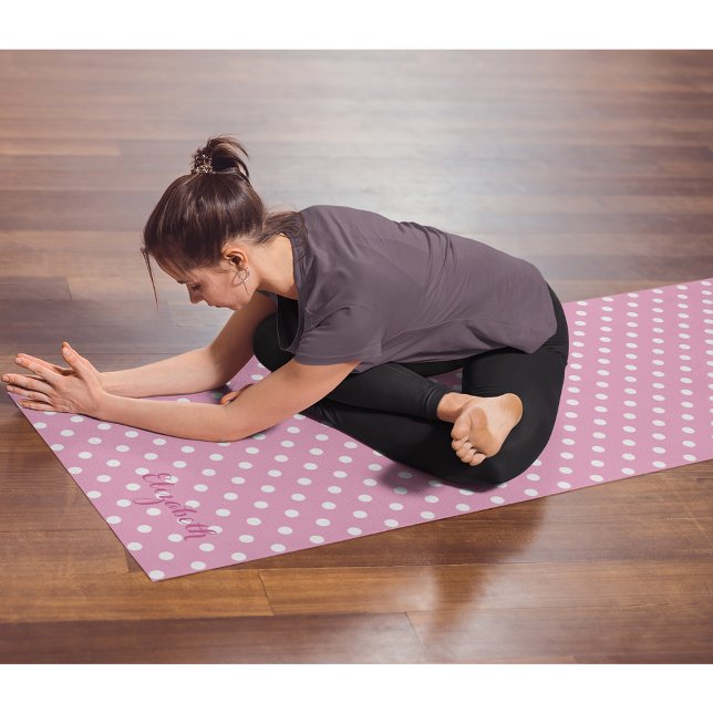 Esterilla De Yoga Moda retro rosa blanca Polka Dots Ejercicio Monogr (Pink White Retro Chic Polka Dots Monogram Exercise Yoga Mat)