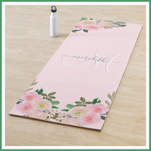 Esterilla De Yoga Moda Rubor Personalizado floral rosa Monograma Nom