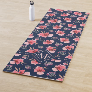 Esterilla De Yoga Modelo rosado oscuro de la acuarela del monograma