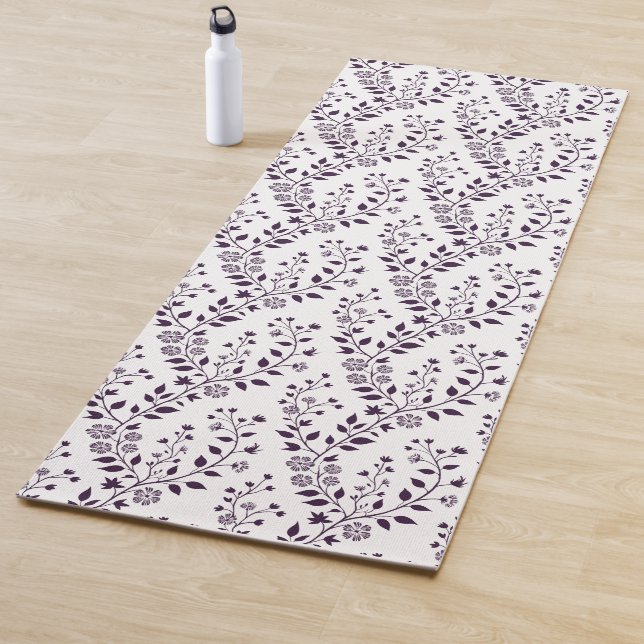 Esterilla De Yoga Modern Boho Floral Pattern Plum White (In situ)