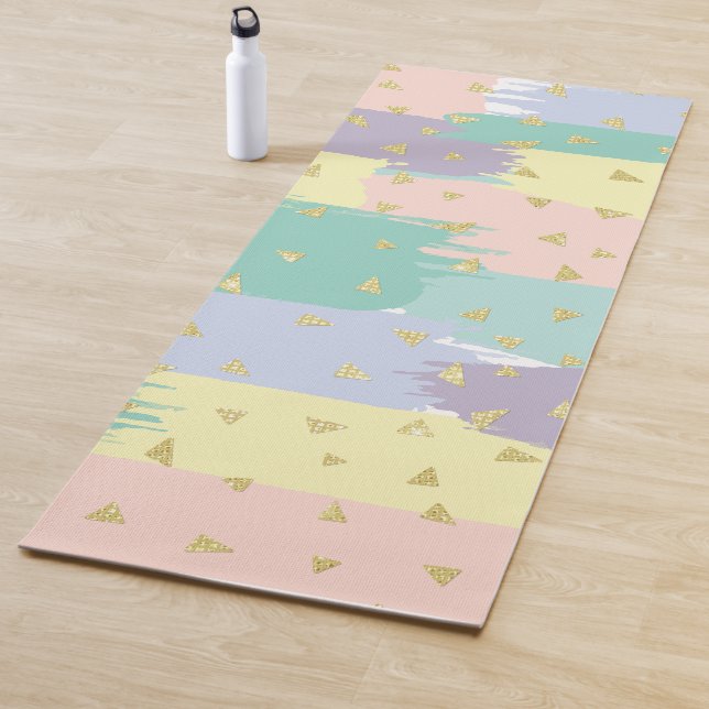 Esterilla De Yoga Modern Girly Pastel Brushstrots Gold Geo (In situ)