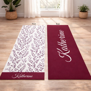Esterilla De Yoga Moderno Minimalista Rojo Burdeos Blanco Floral Scr