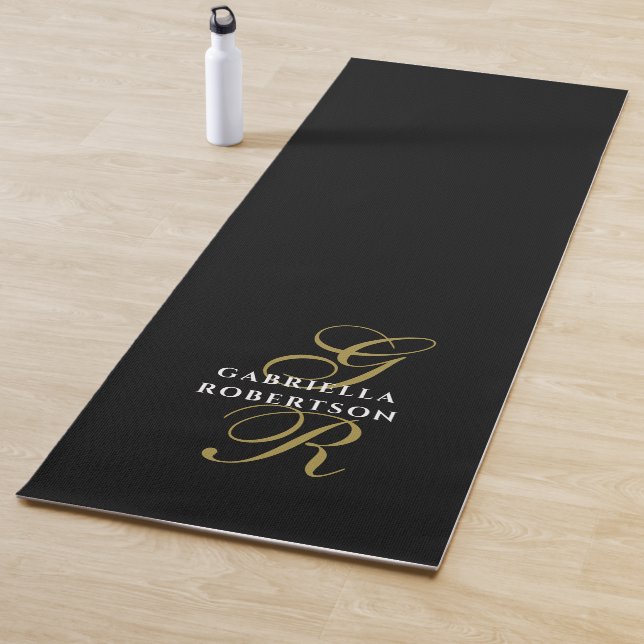 Esterilla De Yoga Monogram Name Minimalist Black Gold White Elegant (In situ)