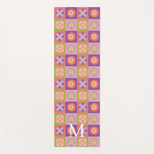 Esterilla De Yoga Monogram purple green floral pattern (Anverso)