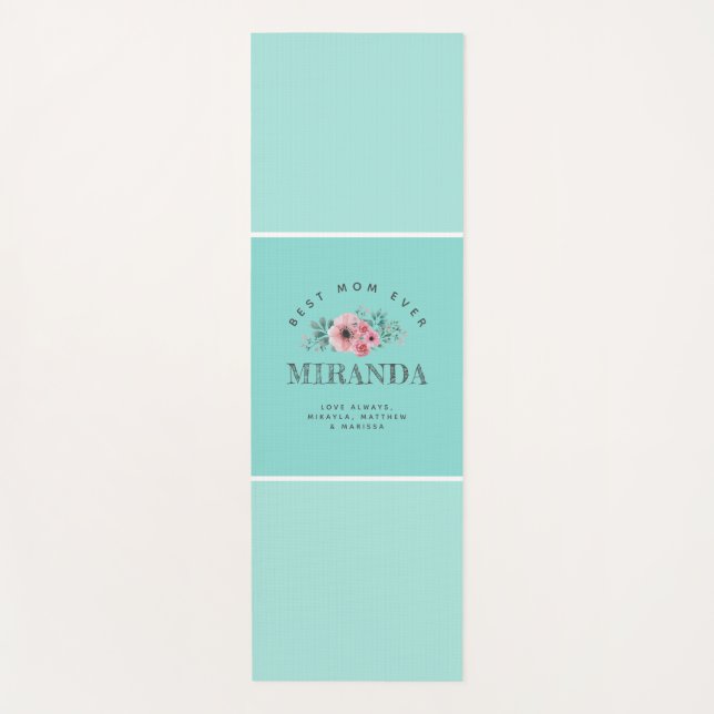 Esterilla De Yoga Monograma azul de menta Mejor Mamá Personalizada (Anverso)