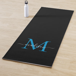 Esterilla De Yoga Monograma azul del océano negro Elegante femenino