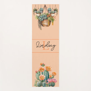 Esterilla De Yoga Monograma Boho Acuarela Suculenta y Planta Colgant
