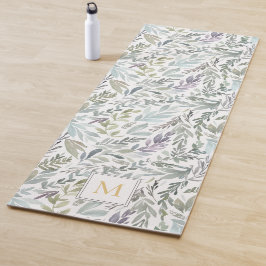 Esterilla De Yoga Monograma Botánico Elegante en Acuarela Verde