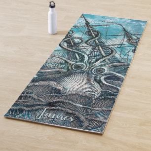 Esterilla De Yoga Monograma de barco de vela Octopus Blue Sea Monste