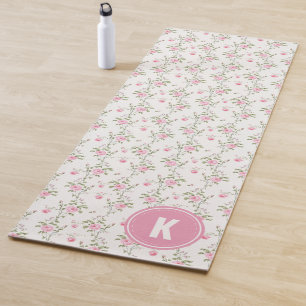 Esterilla De Yoga Monograma de flores con patrón de rosas rosadas el
