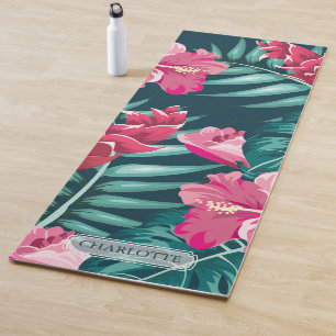 Esterilla De Yoga Monograma de flores exóticas de verano