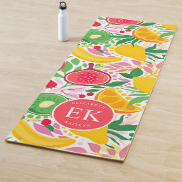 Esterilla De Yoga Monograma de Frutas Tropicales Patrón de Acuarela