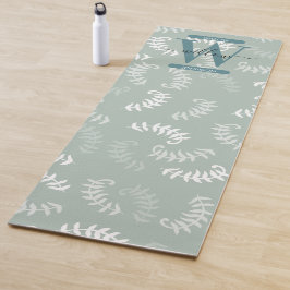 Esterilla De Yoga Monograma de hojas botánicas verdes verde azuladas