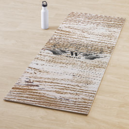 Esterilla De Yoga Monograma de la madera rústica de los ciervos