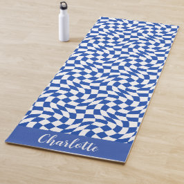 Esterilla De Yoga monograma de nombre a cuadros azules tema de los 9