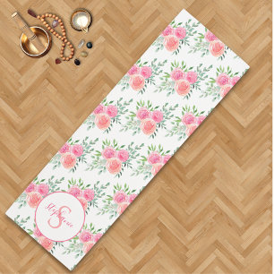 Esterilla De Yoga Monograma de nombre con acuarela floral pastel ros
