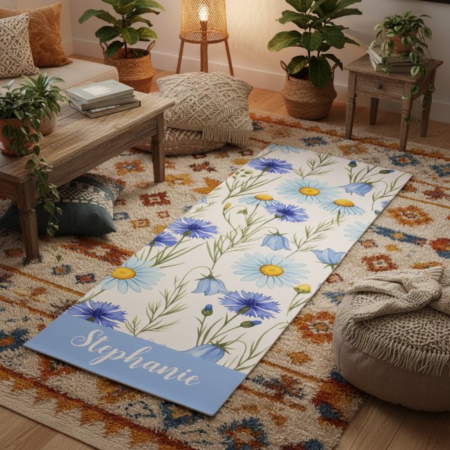 Esterilla De Yoga Monograma de nombre de acuarela silvestre azul (Subido por el creador)