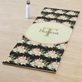 Esterilla De Yoga Monograma de nombre floral negro pastel acuarela