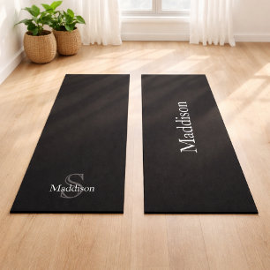 Esterilla De Yoga Monograma de nombre personalizado negro carbón gri