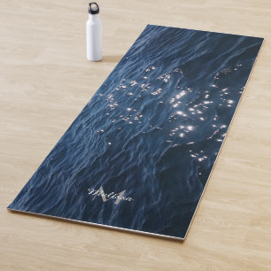 Esterilla De Yoga Monograma de ondas espumosas de mar azul profundo