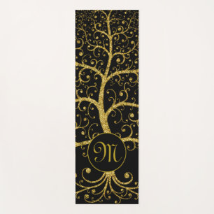 Esterilla De Yoga Monograma de oro de lujo de árbol de la vida negro