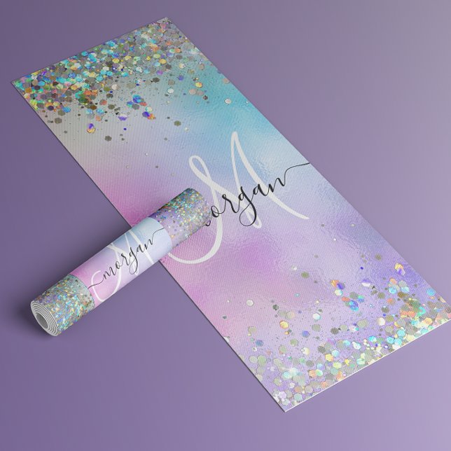 Esterilla De Yoga Monograma de pasteles arcoiris Purpurina holográfi (Subido por el creador)