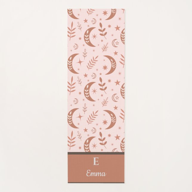Esterilla De Yoga Monograma de patrón de luna boho terroso (Anverso)