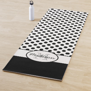 Esterilla De Yoga Monograma de patrón retro con lunares blancos y ne