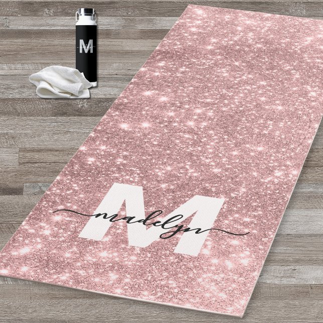 Esterilla De Yoga Monograma del nombre del Purpurina dorado rosado d (Girly Blush Pink Rose Gold Glitter Name Monogram Yoga Mat )