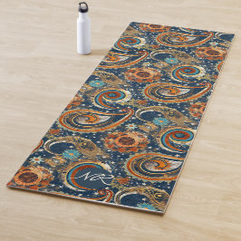 Esterilla De Yoga Monograma del patrón de paisley celeste de oro azu