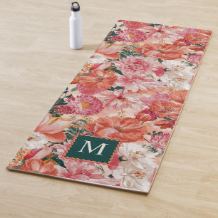 Esterilla De Yoga Monograma del patrón floral rosado naranja