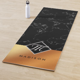 Esterilla De Yoga Monograma elegante de guion de mármol negro y Reli
