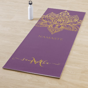 Esterilla De Yoga Monograma elegante morado de manala de oro de Lotu