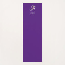 Esterilla De Yoga Monograma flor acuarela inicial morada