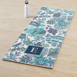 Esterilla De Yoga Monograma floral azul boho vintage