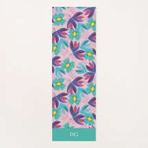 Monograma floral bonito verde rosa femenino yoga 