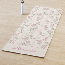 Esterilla De Yoga Monograma floral de rosa rosa personalizada