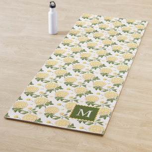 Esterilla De Yoga Monograma floral elegante de hidragea amarilla