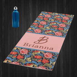 Esterilla De Yoga Monograma Floral Rosa Azul Estilo William Morris