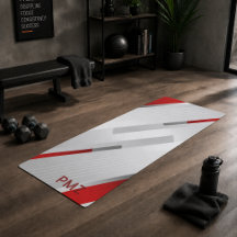 Monograma Geométrico Gris Rojo Moderno