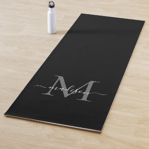 Esterilla De Yoga Monograma Gris Negro moderno Elegante Guión Femeni