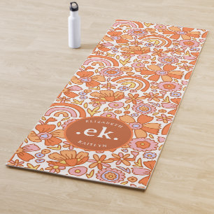 Esterilla De Yoga Monograma Groovy Retro Naranja Florals