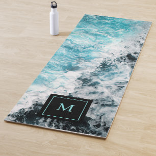 Esterilla De Yoga Monograma Hawaii de las olas del océano negro azul