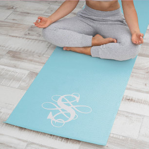 Esterilla De Yoga Monograma inicial Aqua y White Swirly